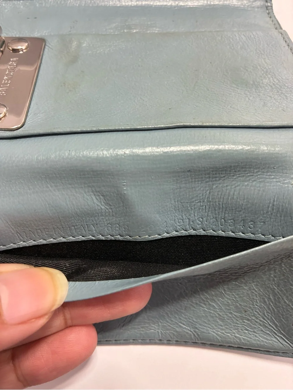 Balenciaga Teal Leather Key Ring Card Wallet